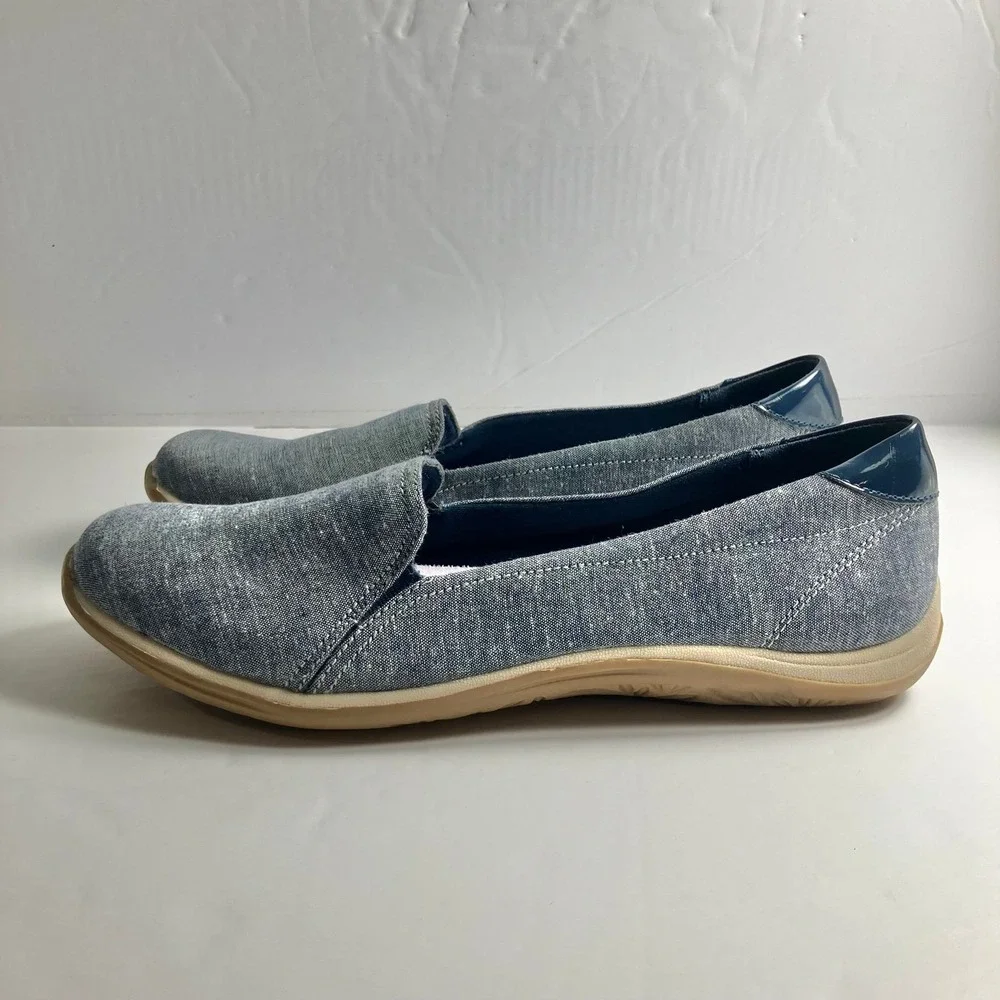 Dr. Scholl's Keystone Memory Foam Comfort Slip-On Shoes blue chambray Sz 11W